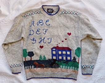 Vintage Woolrich sweater | alphabet sweater | wool heart sweater