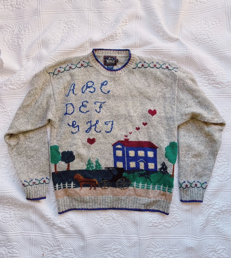 Vintage Woolrich sweater alphabet sweater wool heart sweater image 1