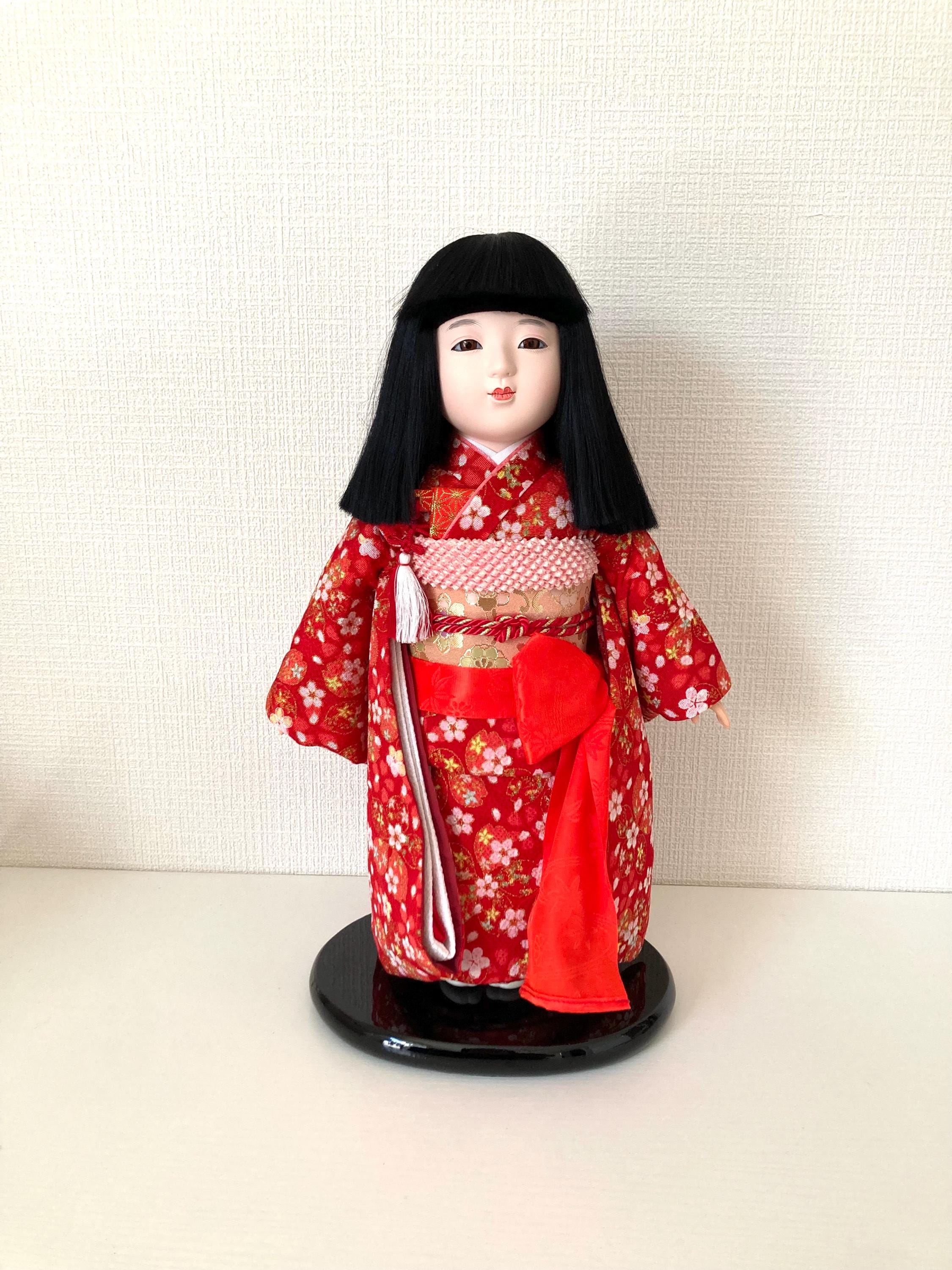 京製　市松人形 正絹 着物Japanese dolls silk kimono Japanese Ichimatsu Doll ''red Kimono'' - Etsy