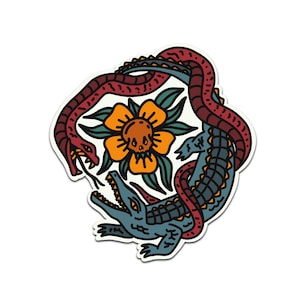 Snake and Gator Sticker Traditional Tattoo Style Animal Clash.