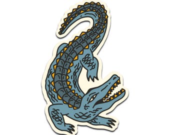 Sticker blauwe krokodil glanzende alligatorsticker.