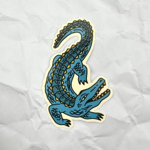Blue Crocodile Sticker: Glossy Waterproof Alligator Decal