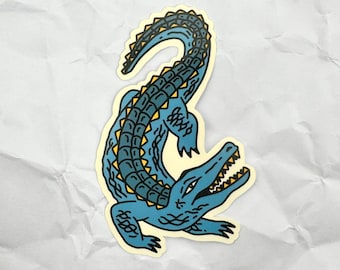Blue Crocodile Sticker: Glossy Waterproof Alligator Decal
