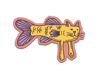 Catfish Sticker Weird Cat Hybrid Vinyl Sticker for Water Bottle Laptop Sketchbook.