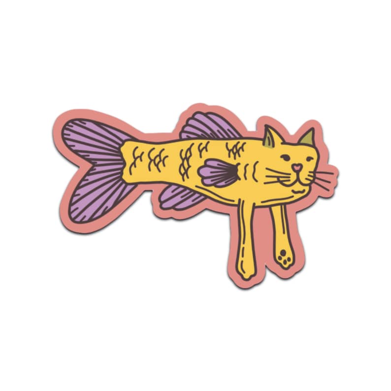 Meervalsticker Weird Cat hybride vinylsticker voor bidonlaptopschetsboek. afbeelding 1