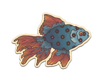 Blauwe vis sticker sticker retro tattoo stijl vinyl sticker.