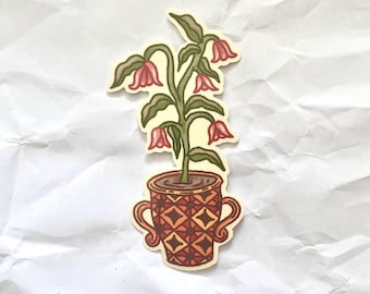 Folk Art Flower Pot Sticker Bellflower Decal Cottagecore Vinyl Sticker Botanical Laptop Sticker Floral Aesthetic Gift.
