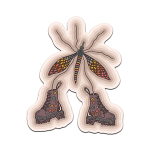 Naklejka na buty trekkingowe z motywem owadów Weirdcore Outdoor Surrealistyczna naklejka winylowa.