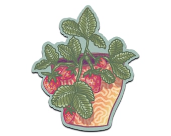 Strawberry Plant Sticker Cottagecore Garden Vinyl Sticker for Laptop Journal Water Bottle.