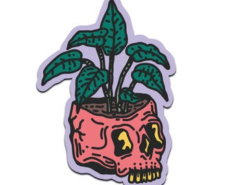 Gothic Skull Planter Sticker Waterproof Vinyl Decal.