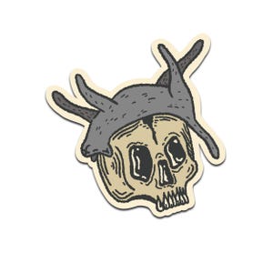 Grey Cat Skull Vinyl Sticker Creepy Gothic Humour Laptop Decal.