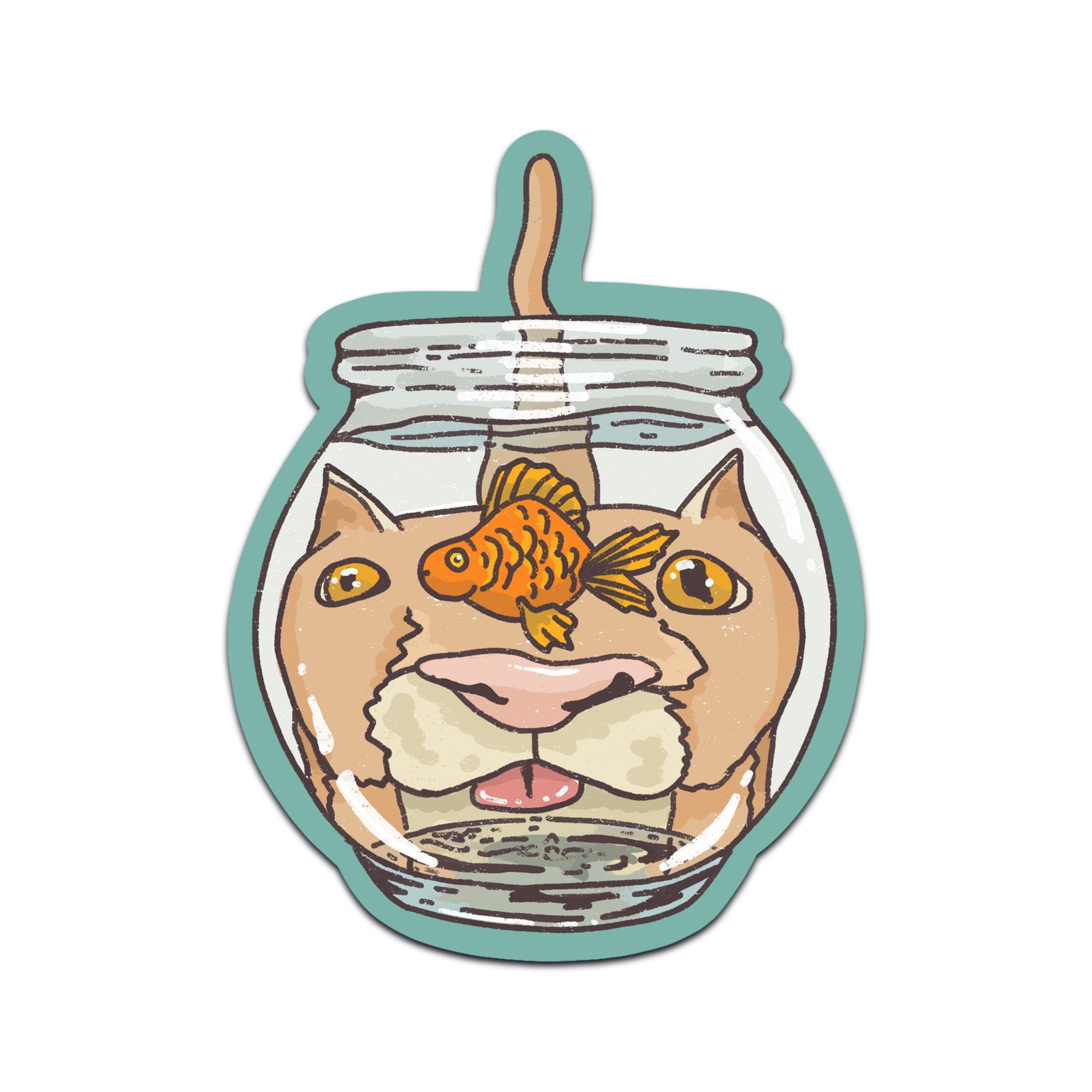 Cat Fishbowl Sticker Glossy Vinyl Decal. - Etsy