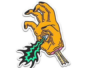 Pegatina de mano láser con diseño de ojo de llama de terror surrealista espeluznante de vinilo.