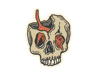 Pegatina de gato con calavera, diseño gótico y extraño de gato.