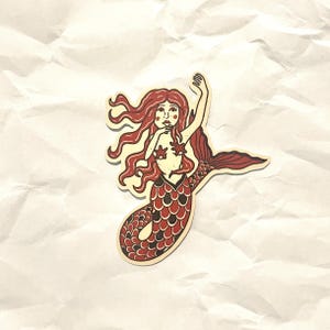 Sticker sirène vintage Sticker vinyle nautique rétro, créature marine mythique, art pour ordinateur portable, bouteille d'eau, cadeau esthétique.
