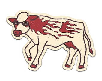 Vlam koe vinyl sticker retro sticker boerderijdieren.