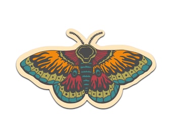 Sticker psychedelische vlinder levendige kleurrijke insectenkunst voor laptop dagboek waterfles.