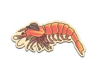 Cowboy Shrimp Sticker Funny Western Seafood Vinyl Decal Rodeo Crustacean Art.