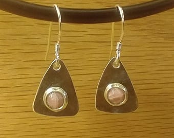Rhodochrosite silver triangle earrings