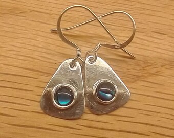Paua shell silver triangle earrings