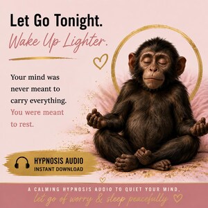 Meditation monkey illustration symbolising calm thoughts, relaxation and peaceful sleep, after listening to this hypnosis