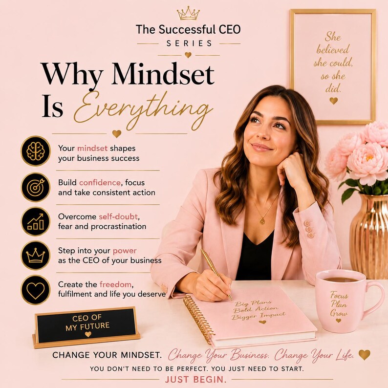 Business mindset hypnosis explaining why confidence, action and self-belief are essential for female entrepreneurs building a successful business and future.