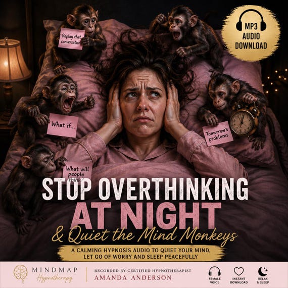 Stop Overthinking At Night Hypnosis MP3, Quiet Mind Monkeys, Calm Racing Thoughts Naturally