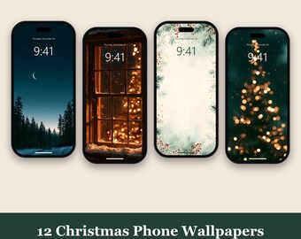 Julbakgrundsbild för telefon, 12 mysiga vinterbakgrunder för iPhone och Android, estetisk låsskärm för högtider, digital nedladdning