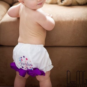 Purple Swirls and Dots Personalized Diaper Cover Bloomers with Boutique Bows 0-6m to 4T Purple Diaper Cover Bloomers