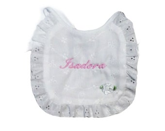 Personalized Eyelet Baby Girl Embroidered Bib Baby Girl Infant Newborn Personalized Bib