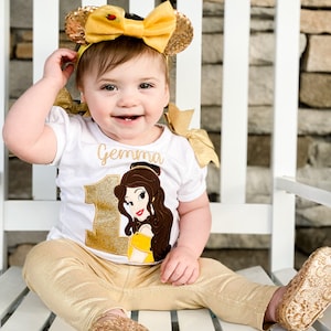 Belle Beauty and The Beast Personalized Name and Age Birthday Shirt Or Bodysuit 2nd 3rd 4th 5th 6th Birthday Top
