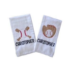 Personalized Baby Boy 2 Piece Burp Cloth Set - Embroidered Burp - Monogram Burp Cloth - Baseball - Baby Shower Gift- Newborn- Baseball Glove