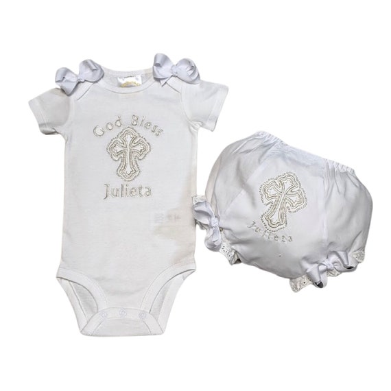 White and Silver Cross Personalized Christening Baptism Diaper