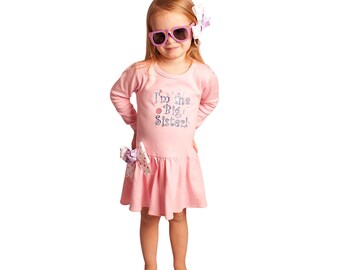 I'm The Big Sister Embroidered Pink Cotton Knit Dress