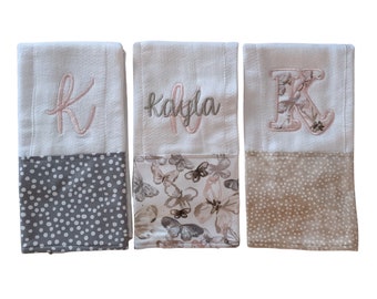 Personalized Burp Cloths for Girls-Set of 3  Girls Burp Cloth Shower Gift Set