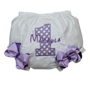 LAVENDER Polka Dot Personalized Name Birthday Diaper Cover Bloomers 1st 2nd 3rd 4th Birthday