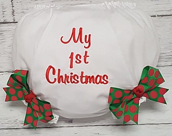 My 1st Christmas Bloomers Diaper Cover for Newborn Infant baby Toddler First Chistmas Diaper Cover Bloomers with Bows