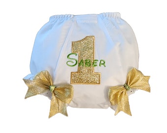 Tiana Green & Gold Diaper Cover Bloomers Embroidered Personalized  NB Infant Toddler Match My Tiana Tutu Outfit