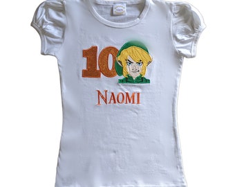 Girl's Personalized Legend of Zelda Link Glitter Age & Name Birthday Shirt or Bodysuit Zelda Birthday TShirt