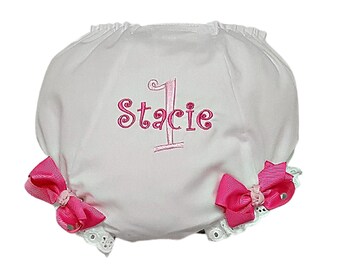 Birthday Light Pink and Hot Pink Personalized Name and Age Diaper Cover Bloomers  Newborn-4T Any Age