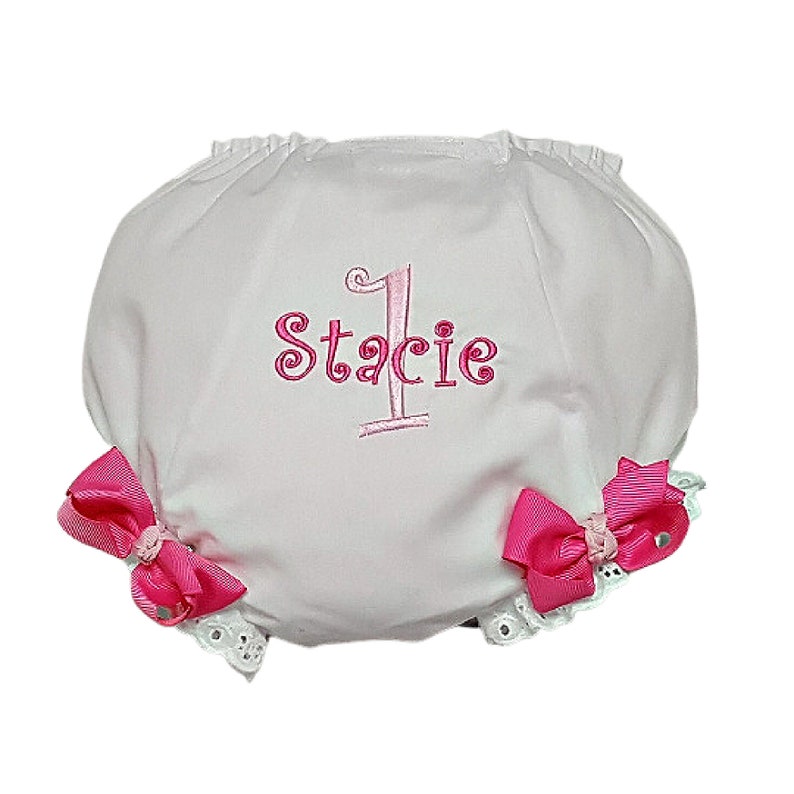 Birthday Light Pink and Hot Pink Personalized Name and Age Diaper Cover Bloomers Newborn-4T Any Age image 1