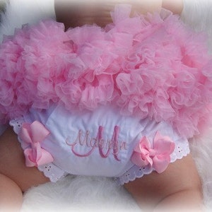 Hot Pink & Pink Personalized Monogram NAME and INITIAL Personalized Eyelet Trim Diaper Cover Bloomers and Bows