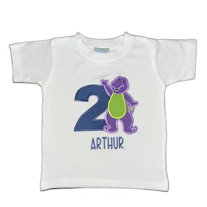 Barney Purple Dinosaur Boy&#39;s Personalized Age & Name Birthday Shirt-Bodysuit  or Tank Top Barney TShirt 1st 2nd 3rd 4th 5th 6th Birthday