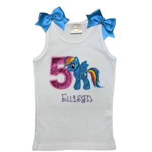 Blue Pony Personalized NAME and Age  Birthday Glitter Tank Top 1st  2nd 3rd 4th 5th 6th Pony Top