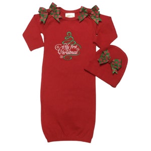 My First Christmas Red Layette Gown & Hat Option 0-3 or 3-6 months Take Me Home Newborn Infant Girls &quot;1st Christmas&quot;