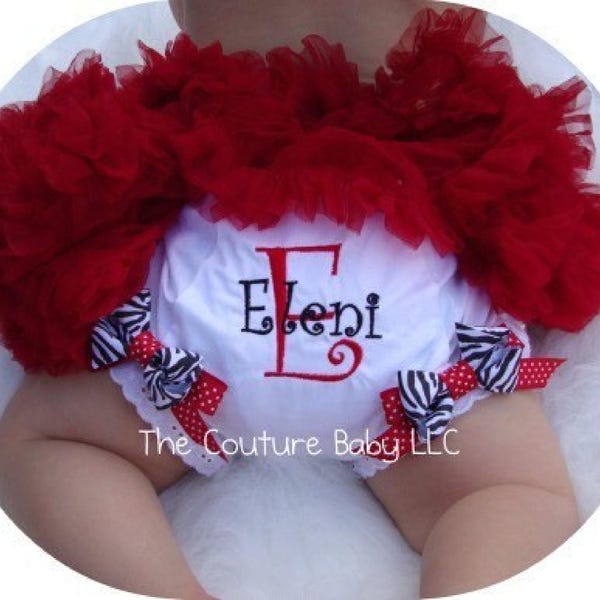 Black White & Red Zebra Birthday PERSONALIZED Diaper Cover Bloomers BOUTIQUE BOWS 0-6m to 4T Name Initial Girls Bloomers