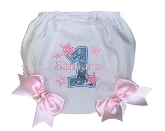 Personalized Name and Age Birthday Diaper Cover Personalized Diaper Cover Bloomers Infant Toddler Big Girl Bloomer Custom Color Bloomers