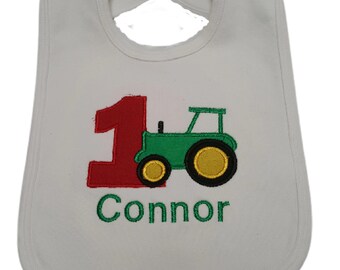 Personalized Embroidered Boys Farm Tractor Birthday Bib 1st 2nd 3rd Boys Tractor Birthday Bib