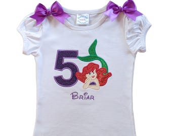 Ariel Little Mermaid BIRTHDAY PERSONALIZED Purple Sparkle Shirt-Tank Top Bodysuit 1st 2nd 3rd 4th 5th 6th 7th 8th Birthday Ariel Top