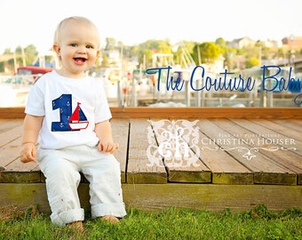 Boys Sailboat and Anchor Print Personalized Birthday  Shirt Bodysuit or Tank Top Boys Nautical Birthday Top